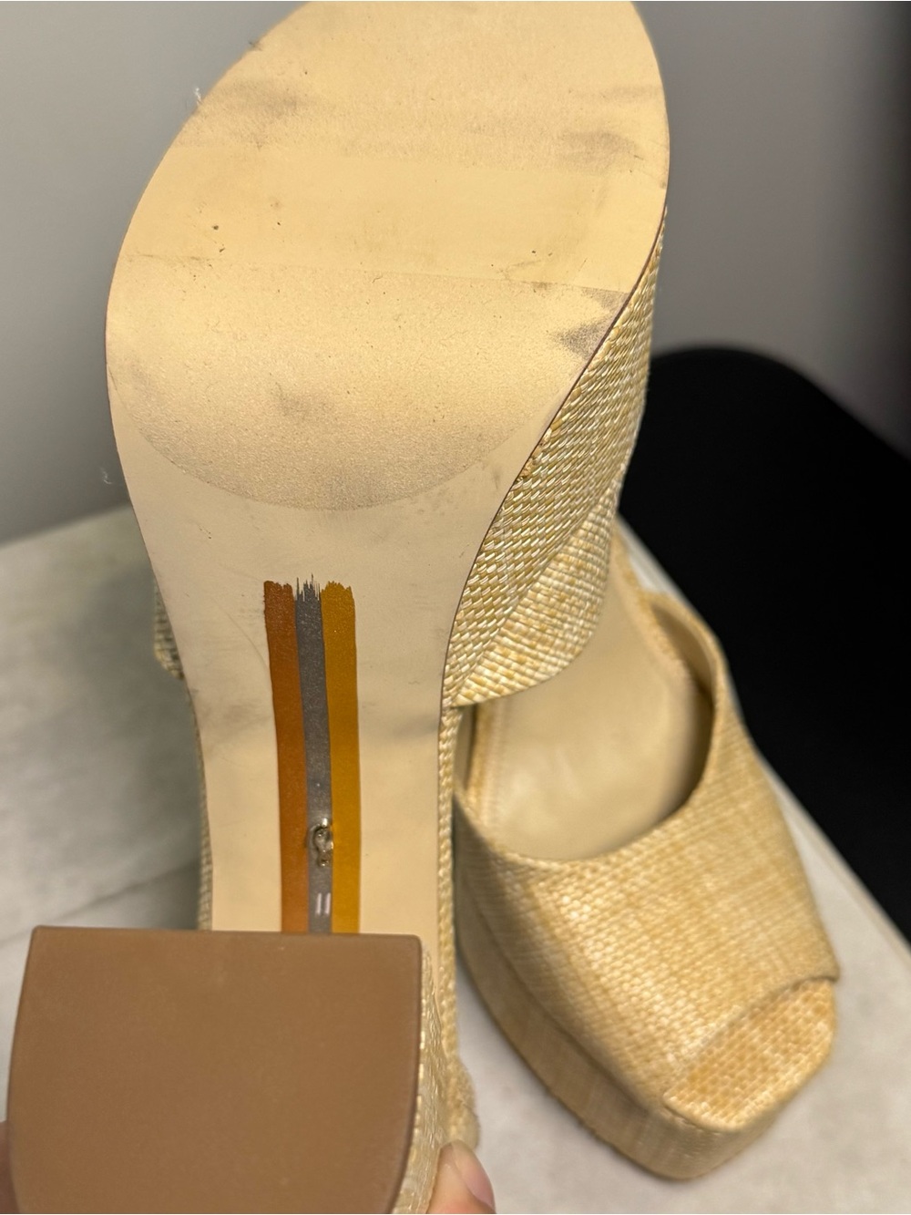 Sam Edelman Kori Beige Woven Platform Peep-Toe Sandals with Ankle Strap, size 11 - Picture 9 of 10